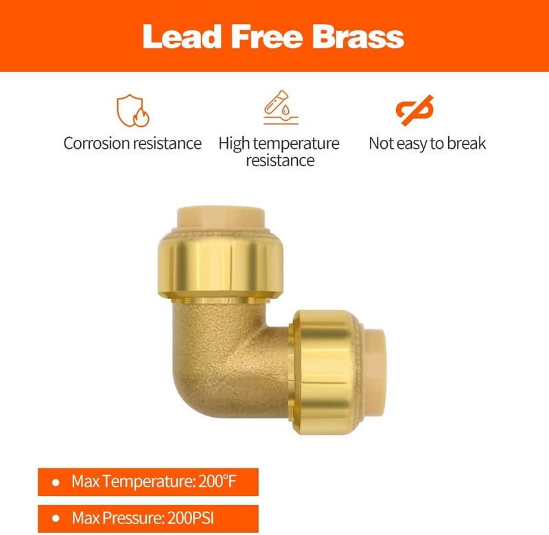 Ruby Q 12 Pack Push-to-Connect Plumbing Fittings, 1/2" Pushfit Elbow Fittings with Disconnect Clip for Copper, PEX, CPVC Pipe - Image 4